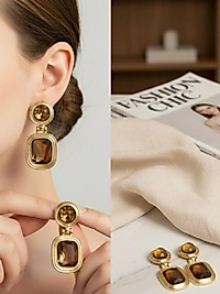 Modern Antik Kahve Kristal Küpe