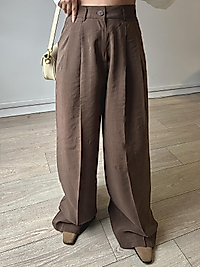Premium Kahverengi Tencel Palazzo Pantolon