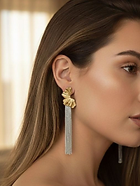 Gold & Silver Işıltılı Şelale Detaylı Küpe