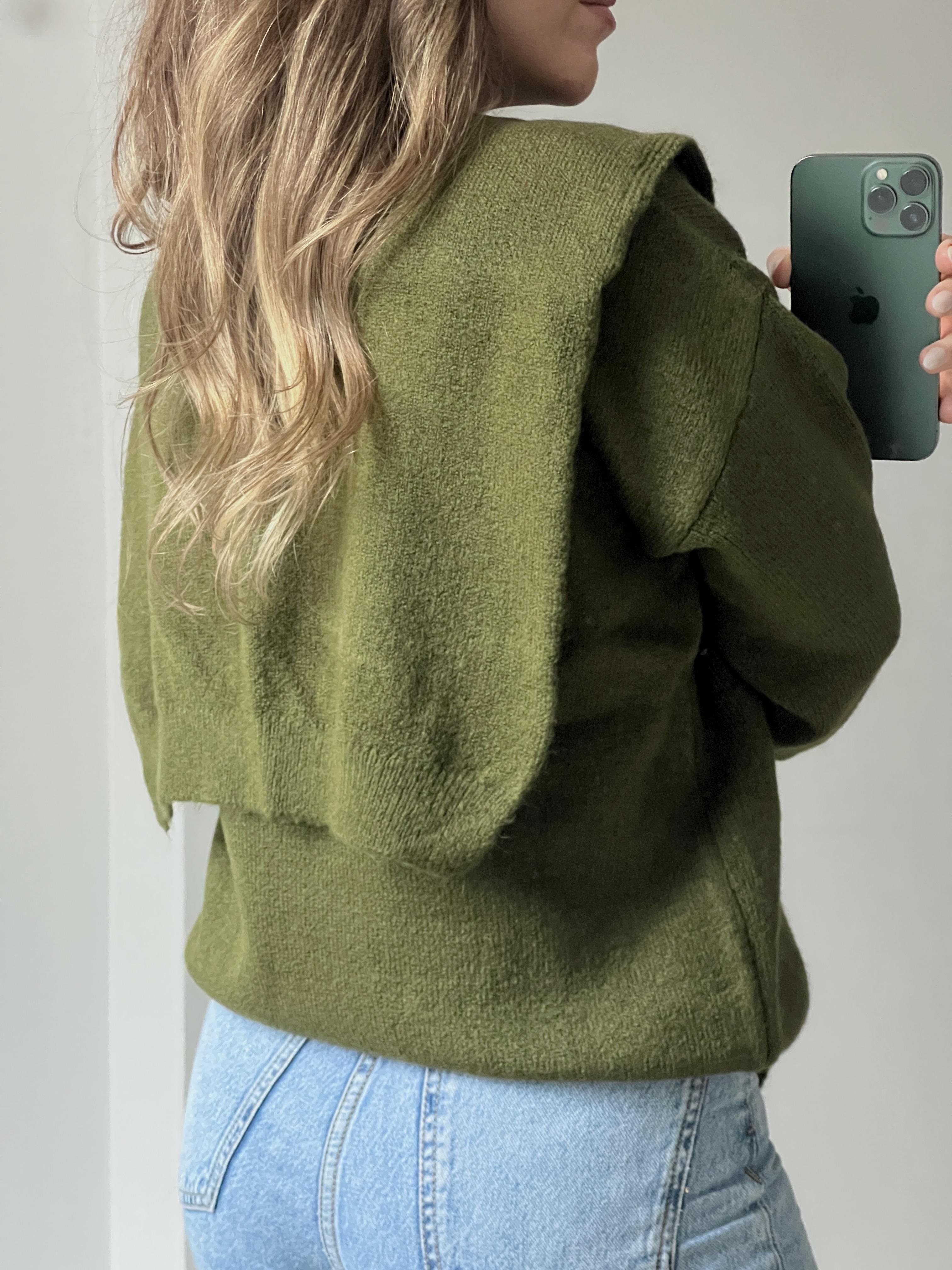 Yumuşak Dokulu Bağlama Şal Detaylı Kadın Triko Yeşil Kazak