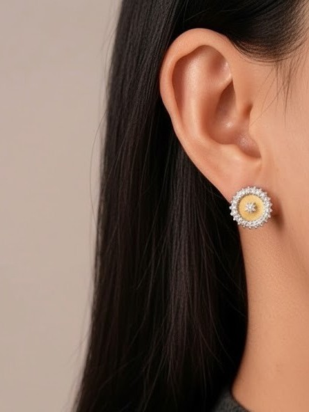 Golden Crown Gümüş Çerçeveli Altın Küpe