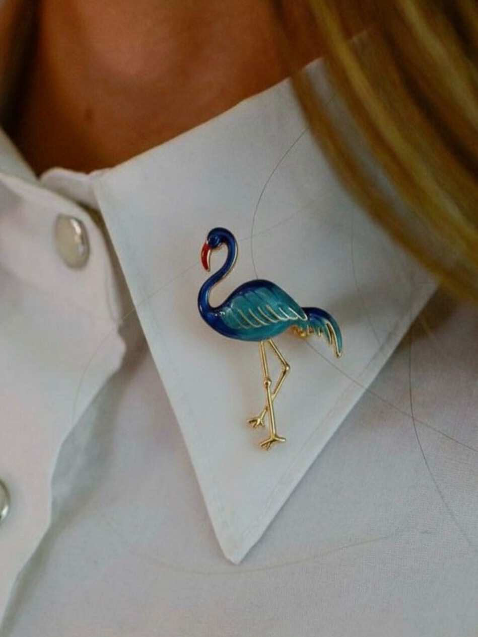 Mavi Flamingo Broş