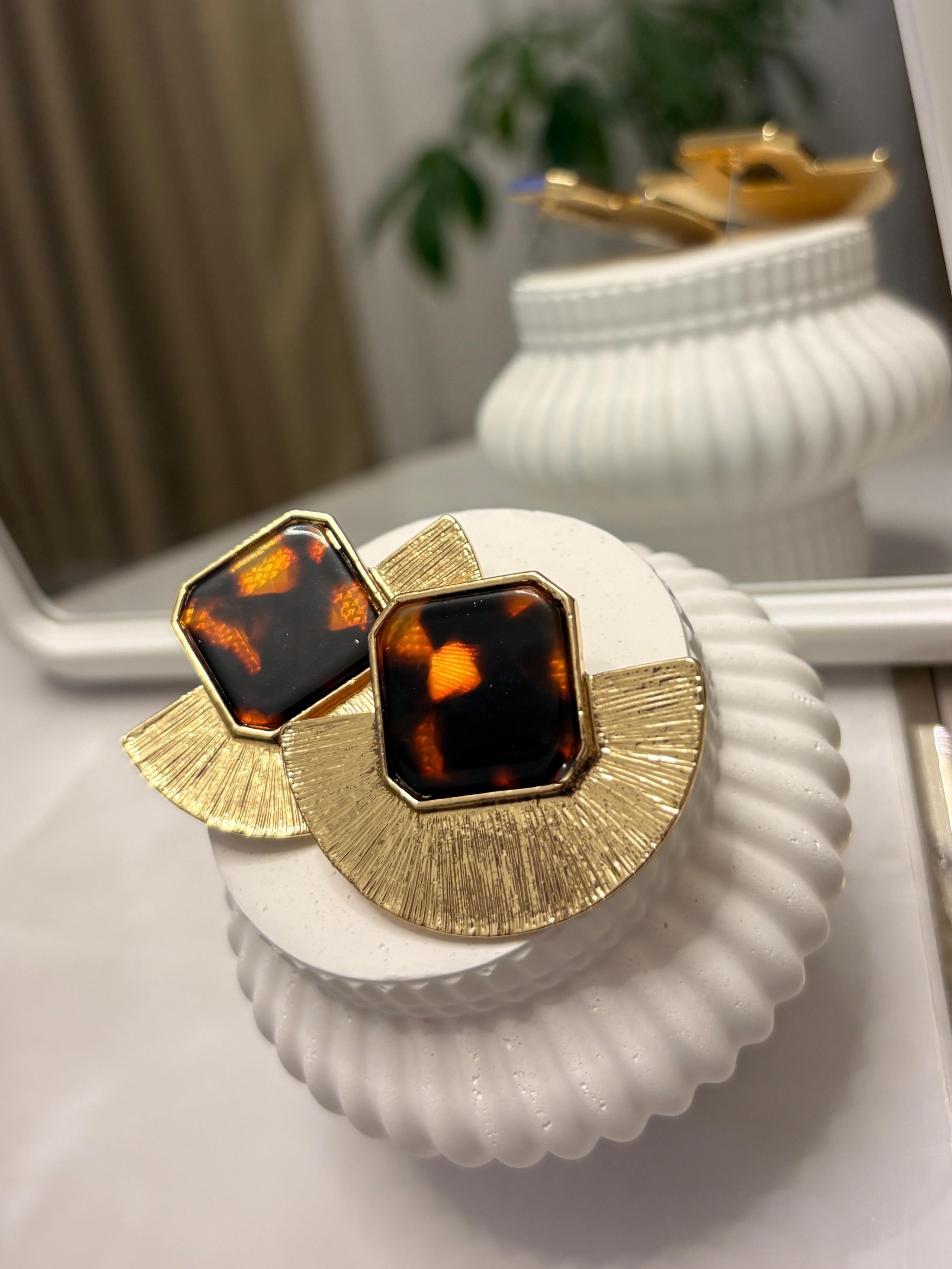 Kahve ve Gold Renk Empire Serisi Küpe