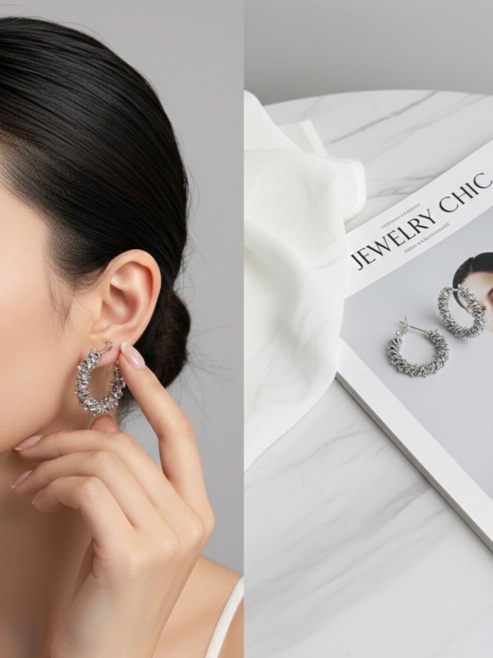 Modern Twist Dokulu Silver Küpe