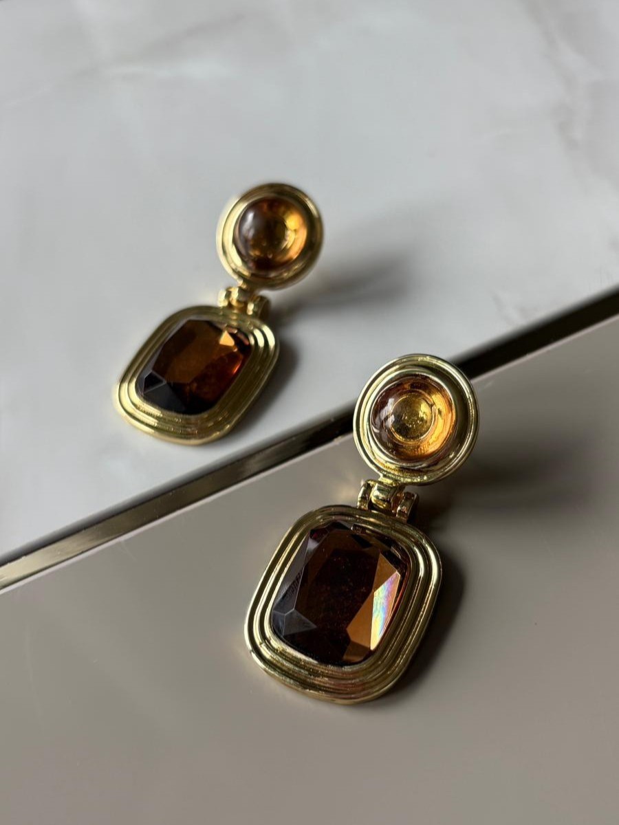 Modern Antik Kahve Kristal Küpe