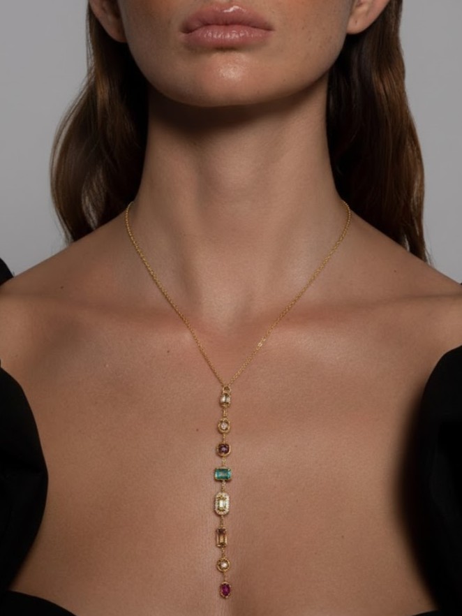 Çok Renkli Uzun Geometrik Kolye