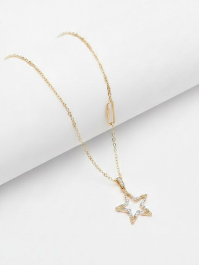 Taşlı Yıldız ve Ataç Zincir Detaylı Kolye