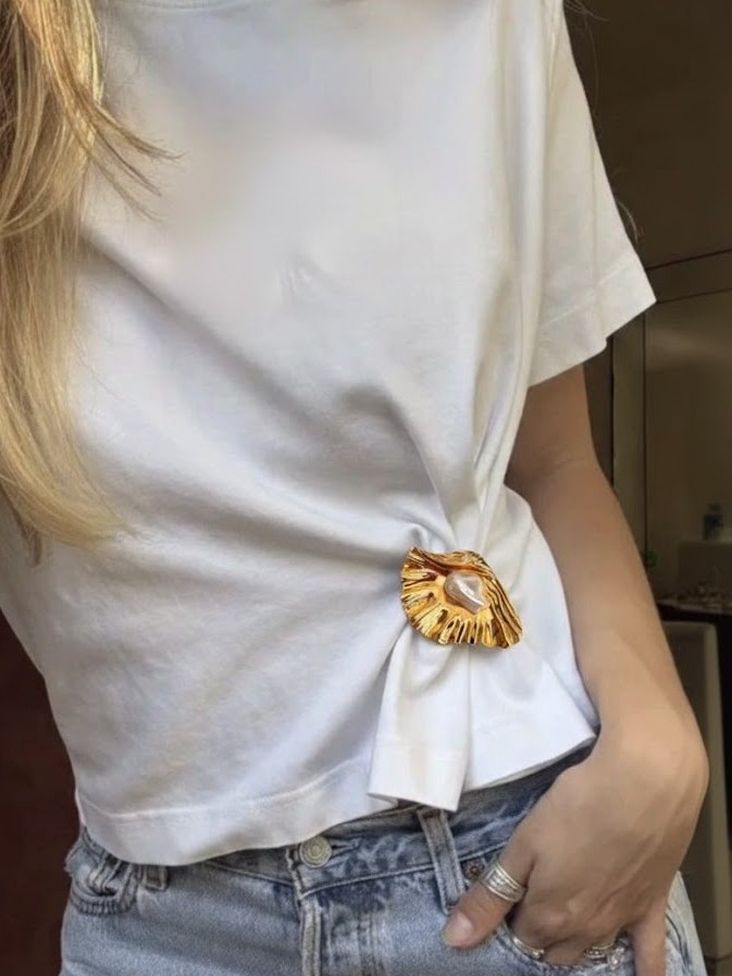 Deniz Kabuğu İnci Detaylı Broş