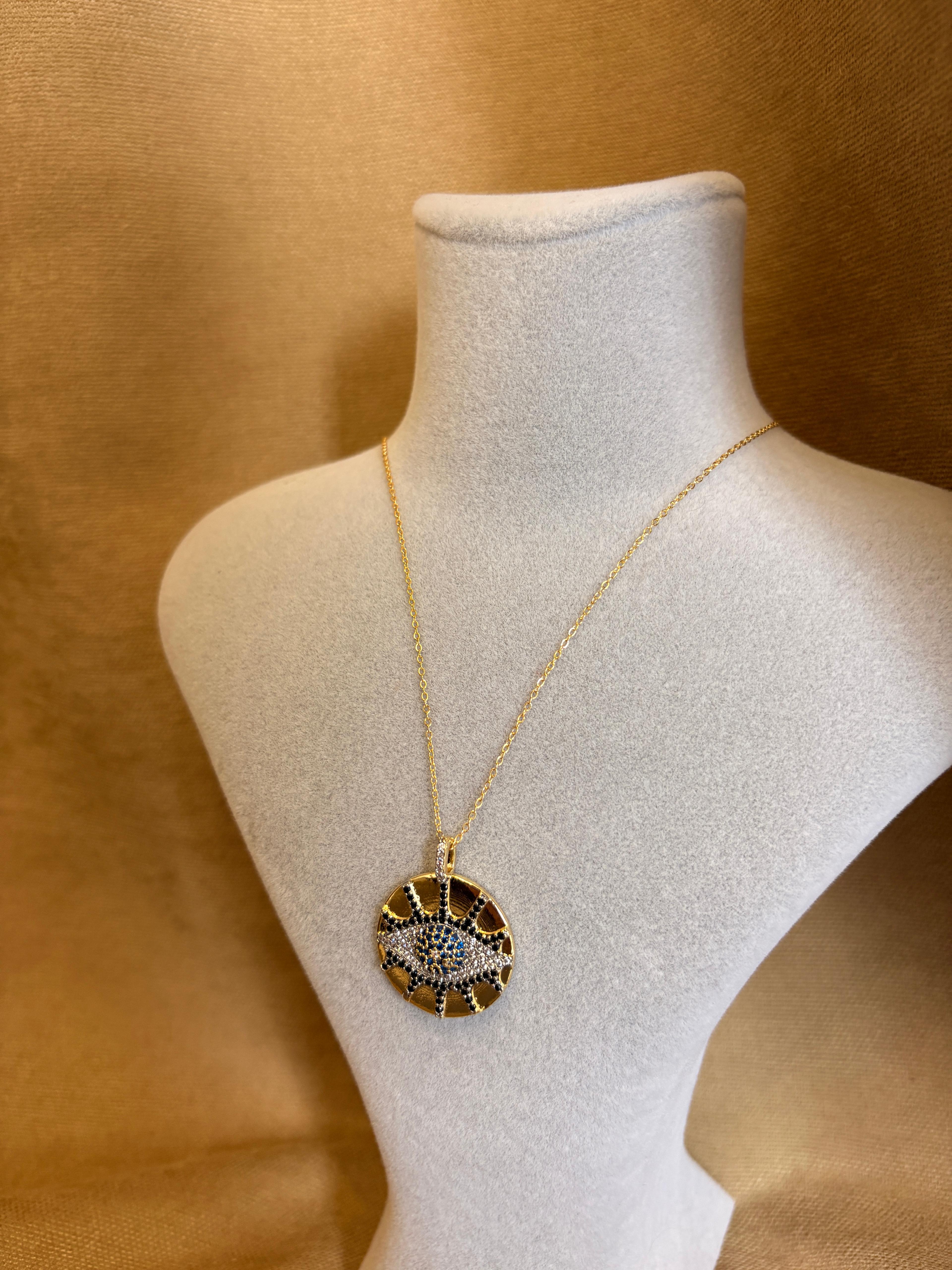 Bohemian Stil Kristal İşlemeli Göz Plaka Kolye