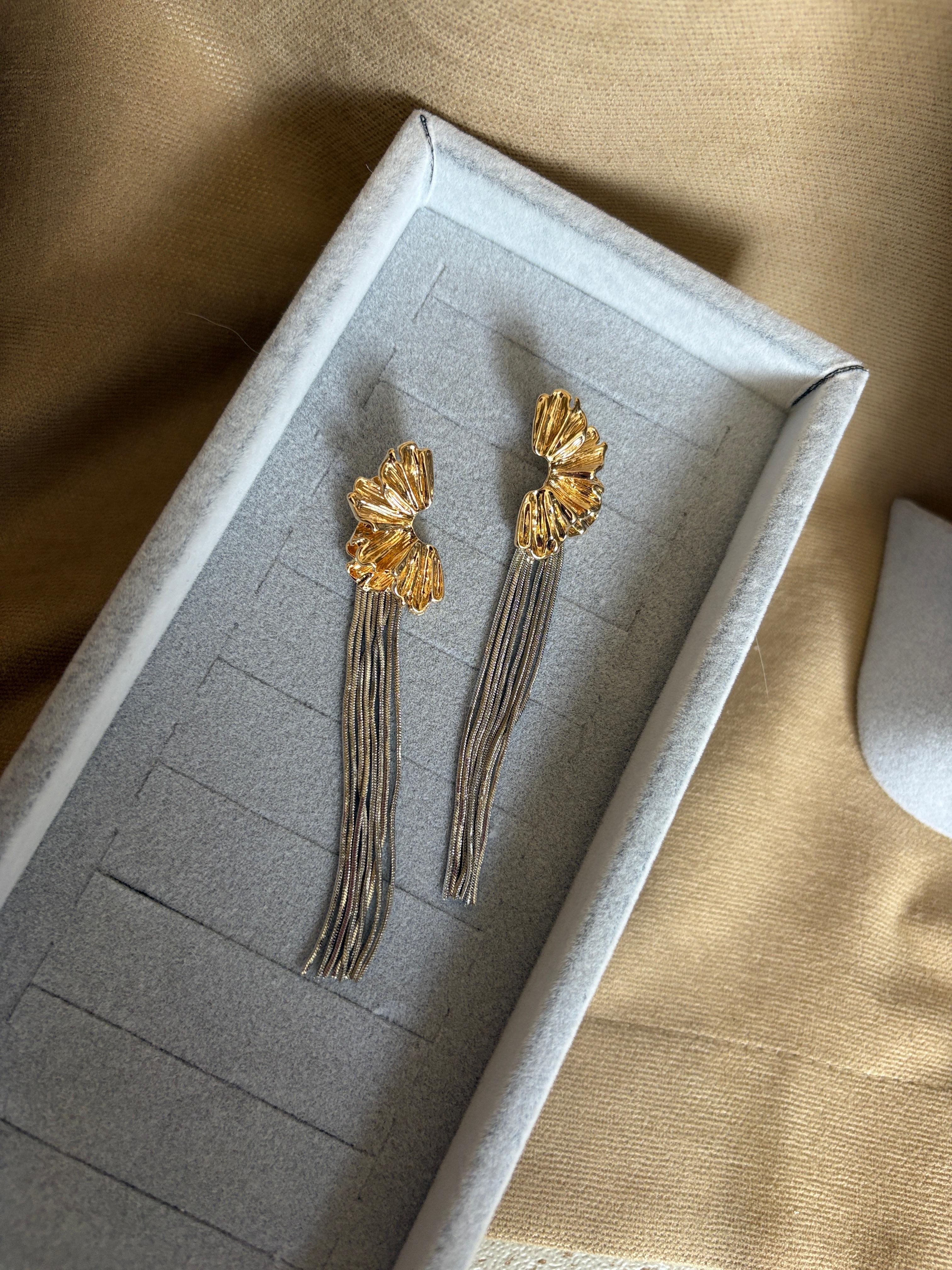 Gold & Silver Işıltılı Şelale Detaylı Küpe